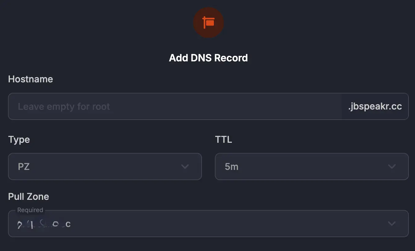 Bunny DNS – Pullzone Record config