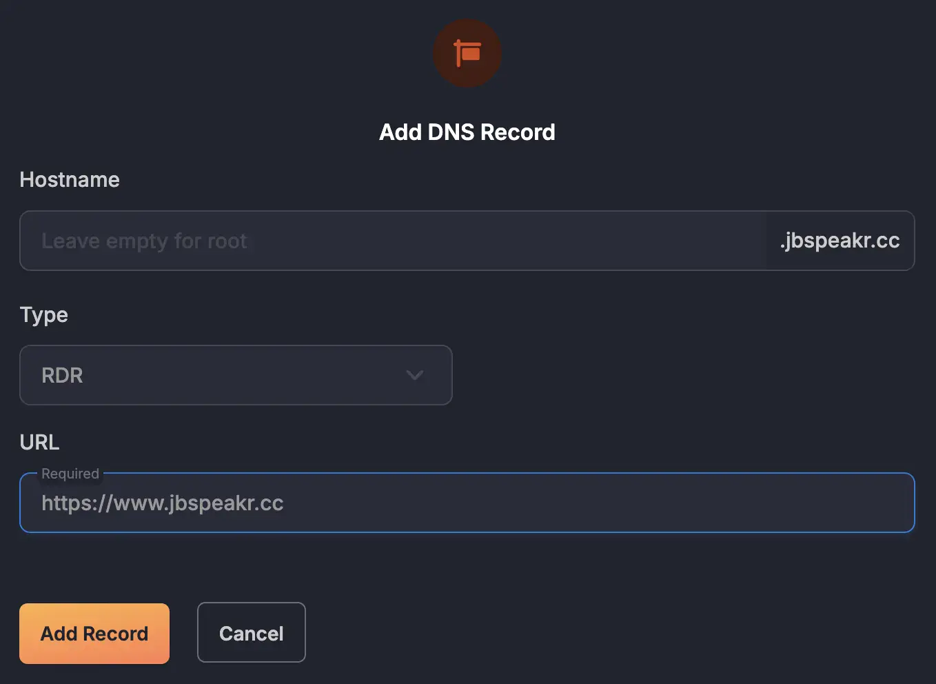 Bunny DNS – Redirect Record config
